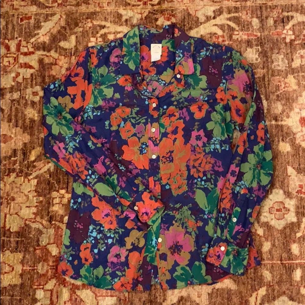 J.Crew long sleeved floral silk shirt